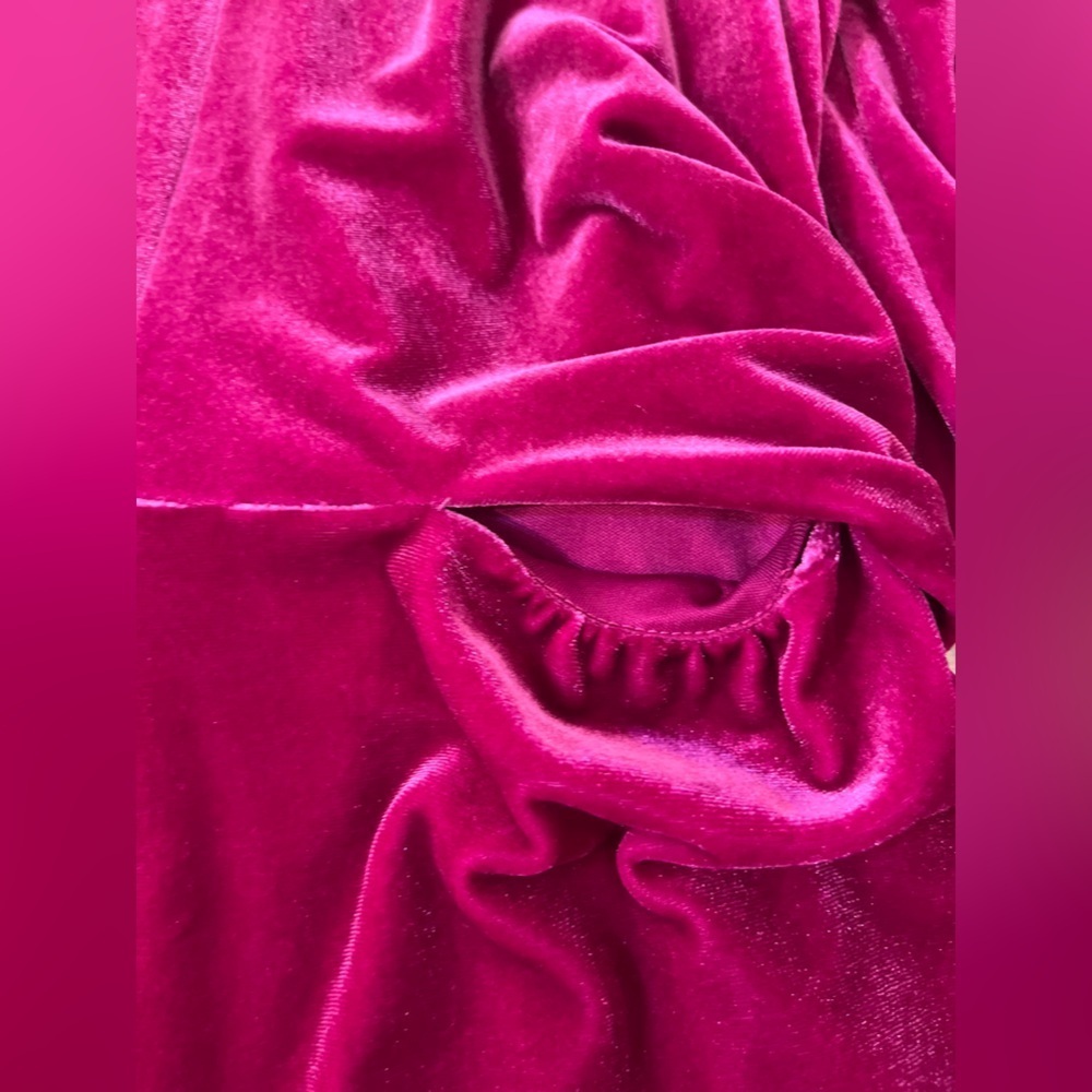 One33 Social Hot Pink Velvet Cutout Mini Dress Draped Front Balloon Sleeve Glam - Picture 6 of 15
